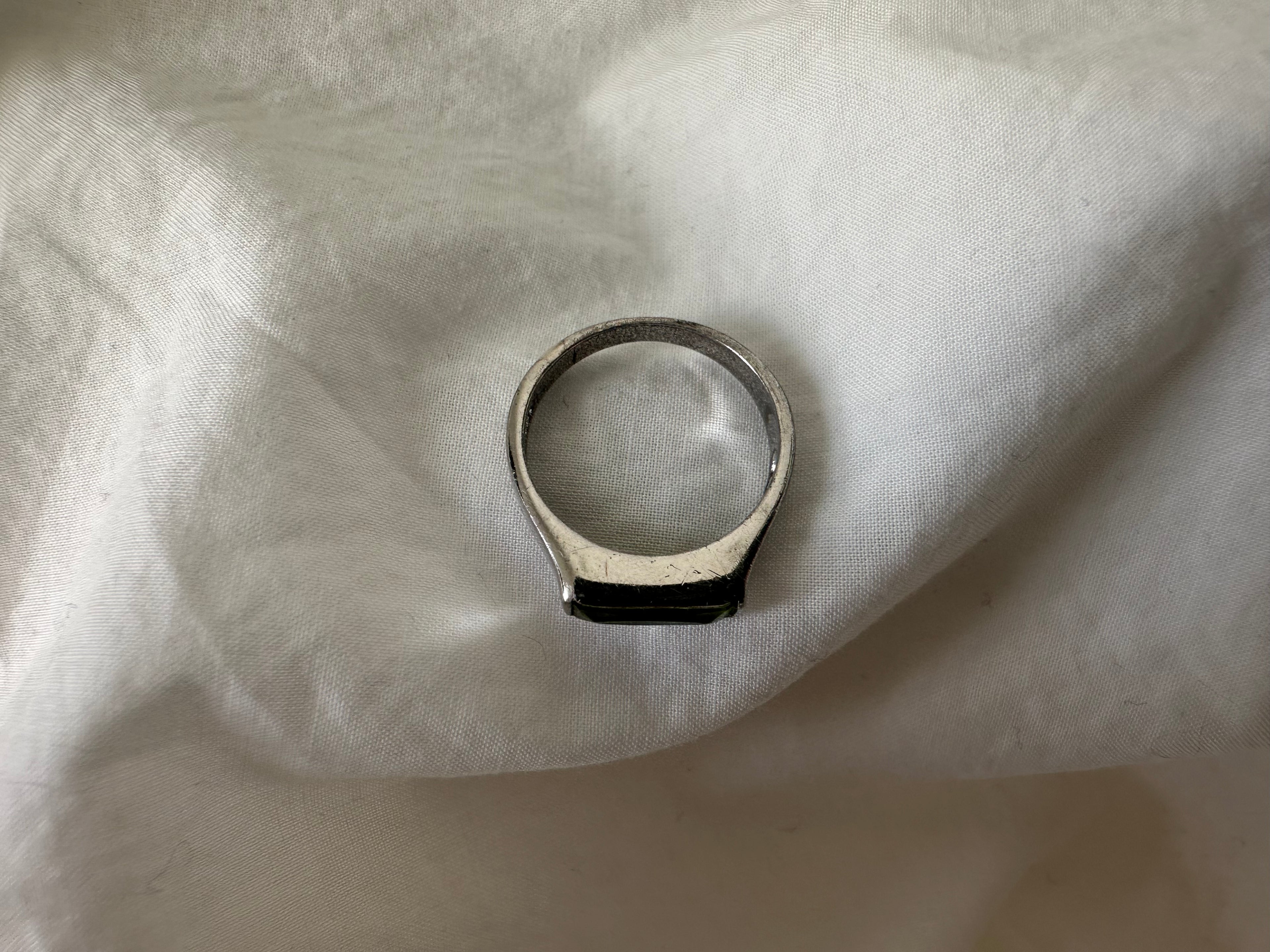 Vintage Sterling Radiant Green Stone in Polished Baguette Ring