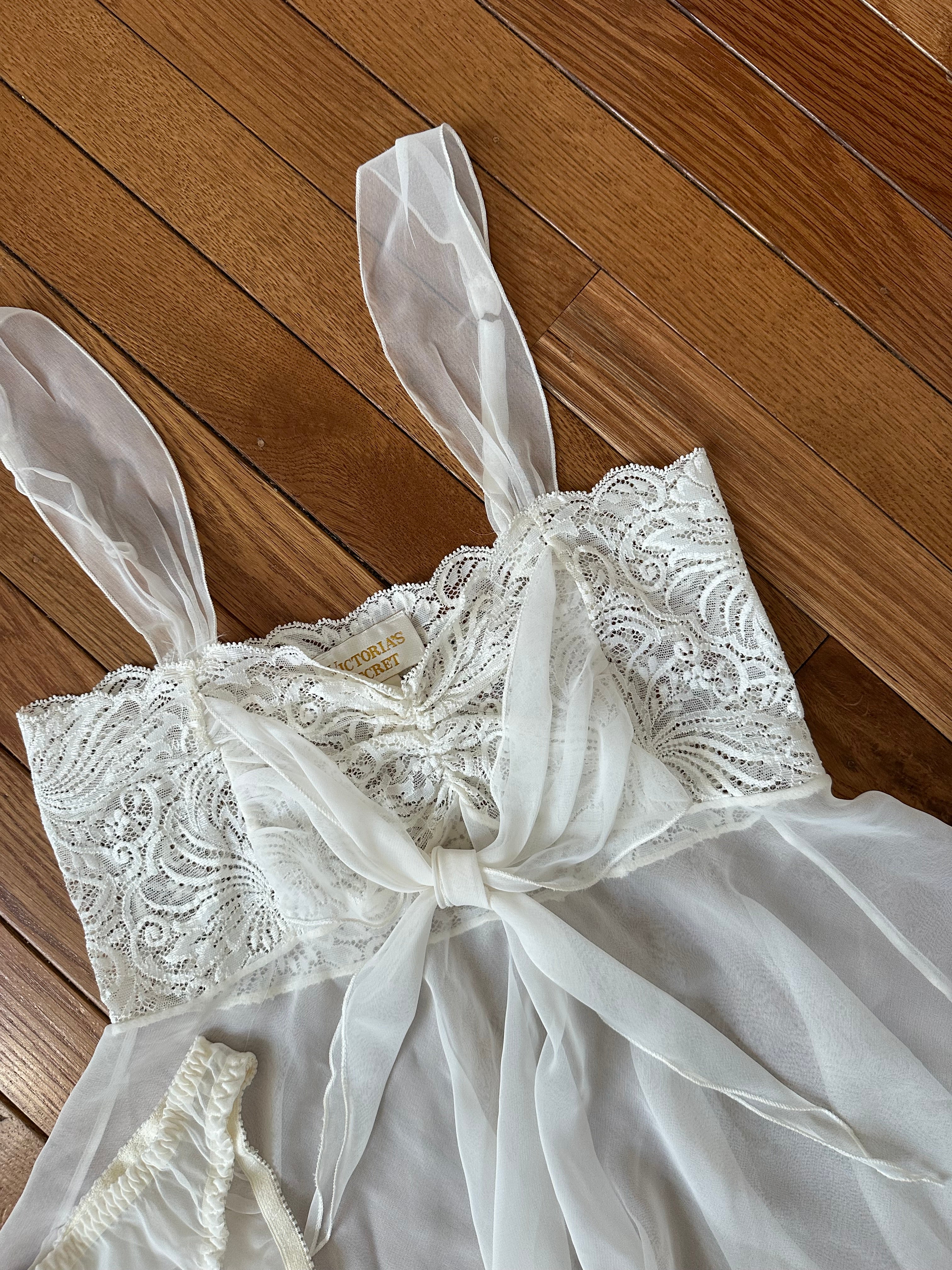 Vintage Victoria’s Secret White Lace Babydoll & Panty Set