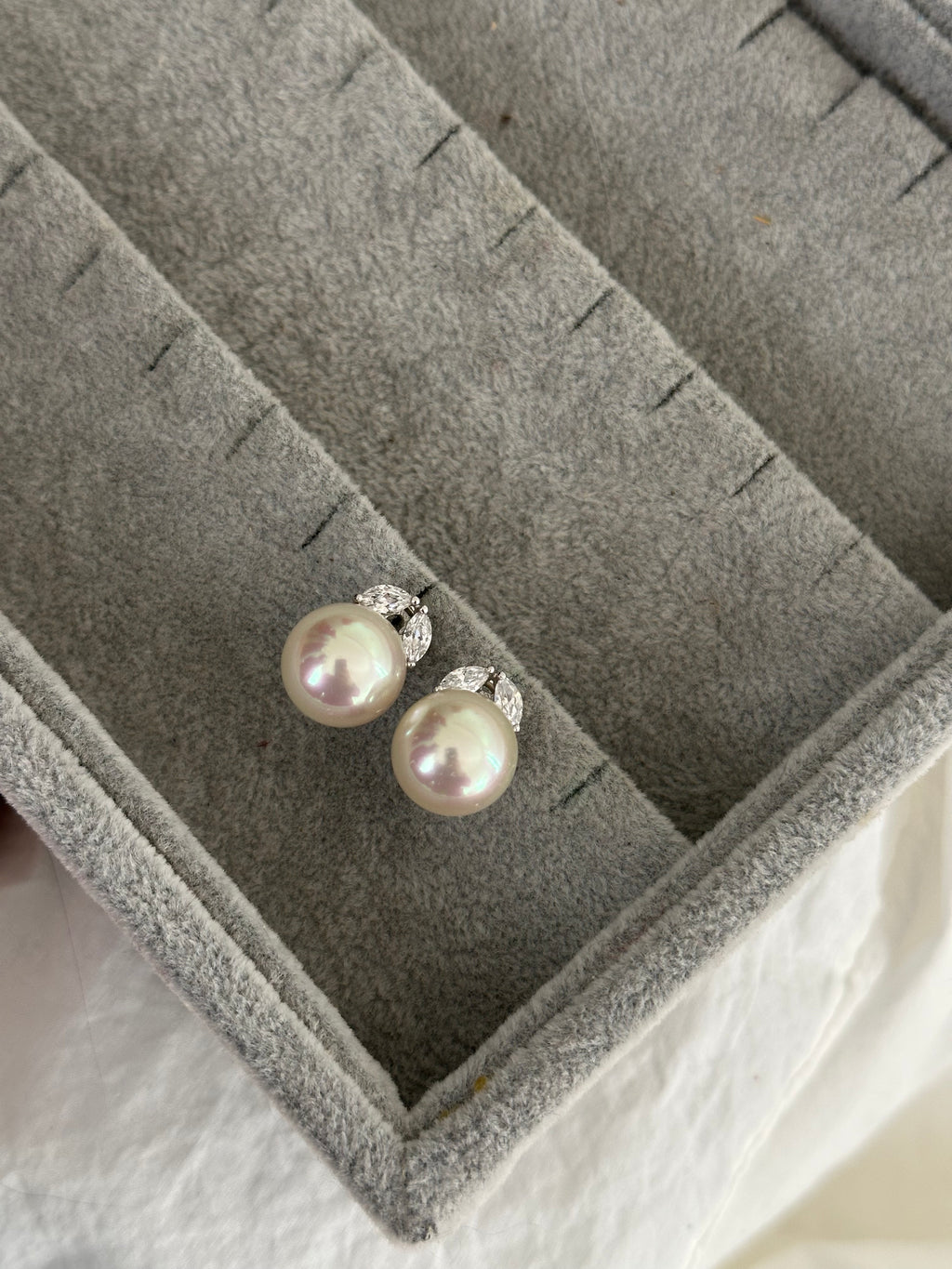 Vintage Crystal Crowned Pearl Stud Earrings