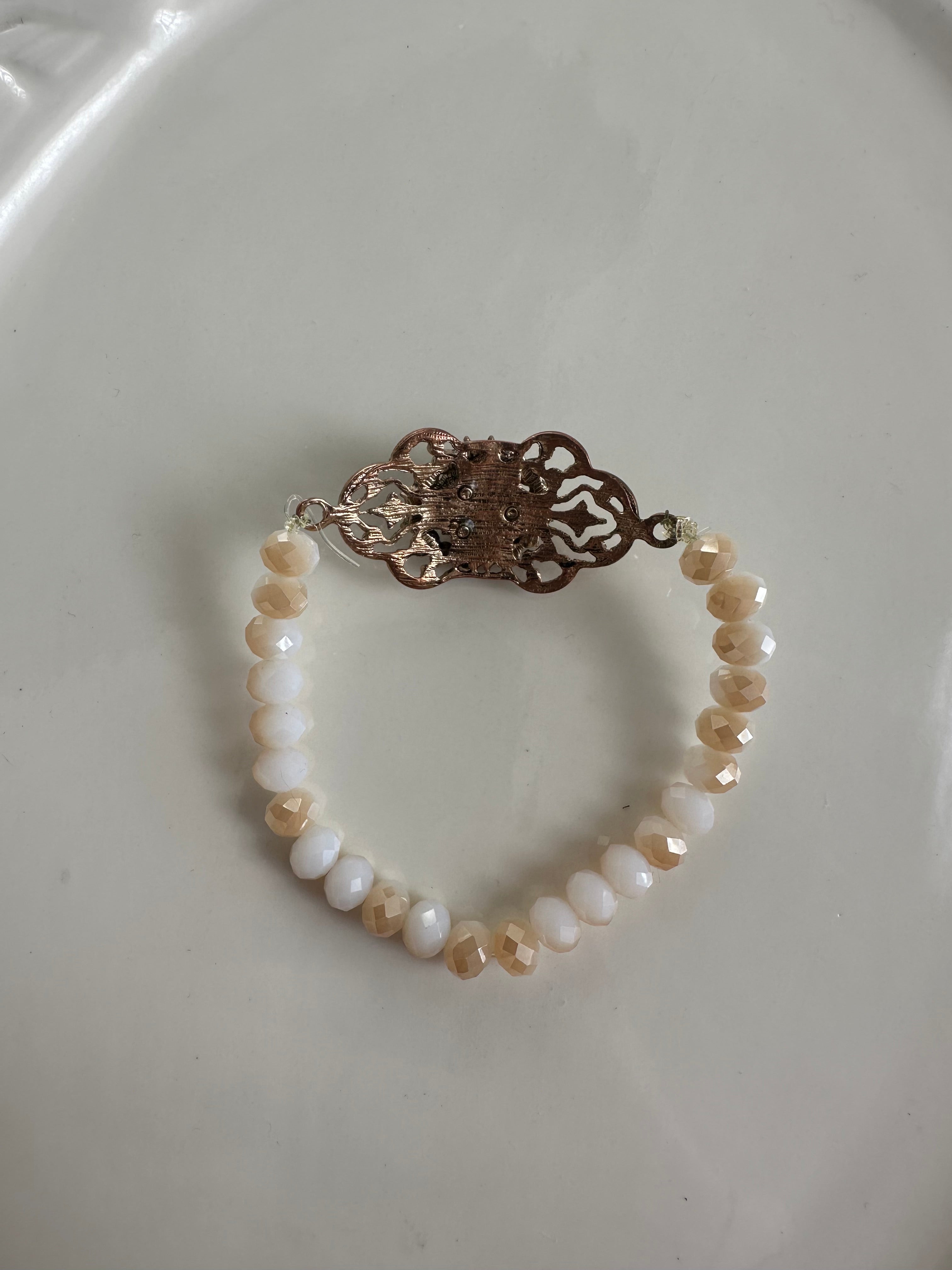 Hand made Ornate Antique Gold Filigree Bracelet with Center Moonstone Cabochon