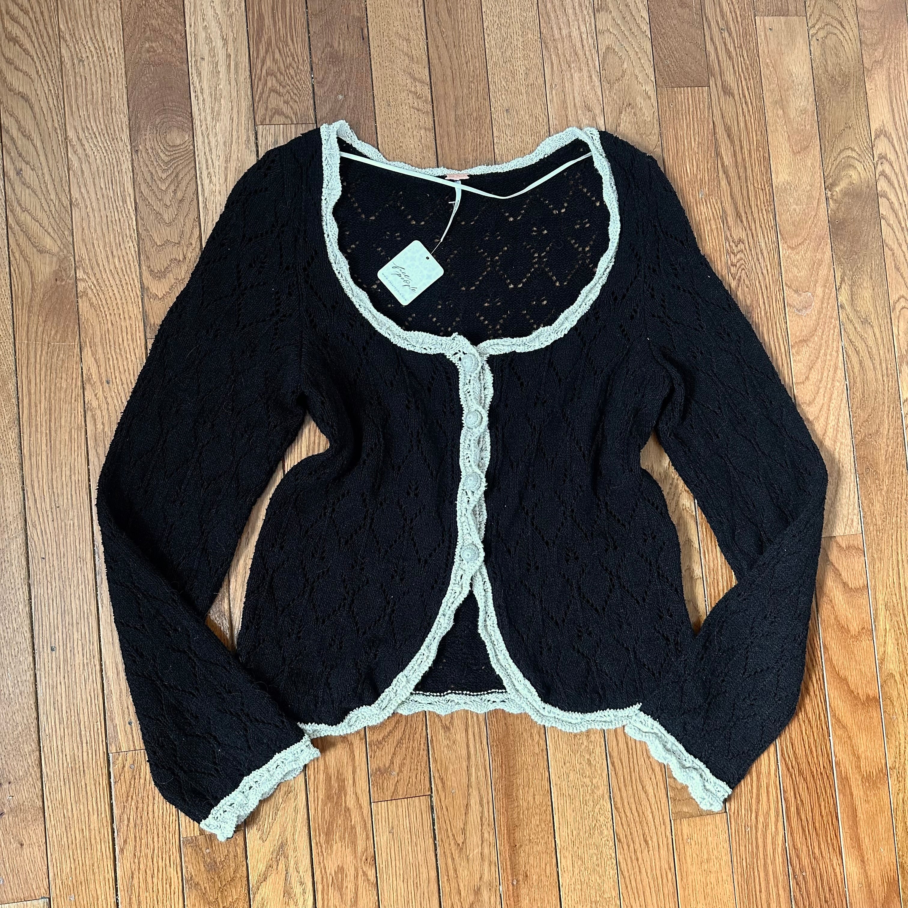 Free People Adelene Cardigan in the Black Cream Combo (NWT)