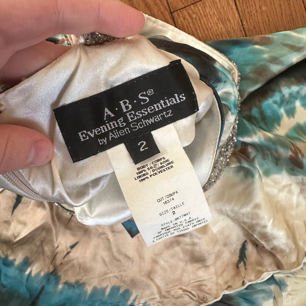 Vintage 2000s Beaded Aqua Tie-Dye Handkerchief Dress