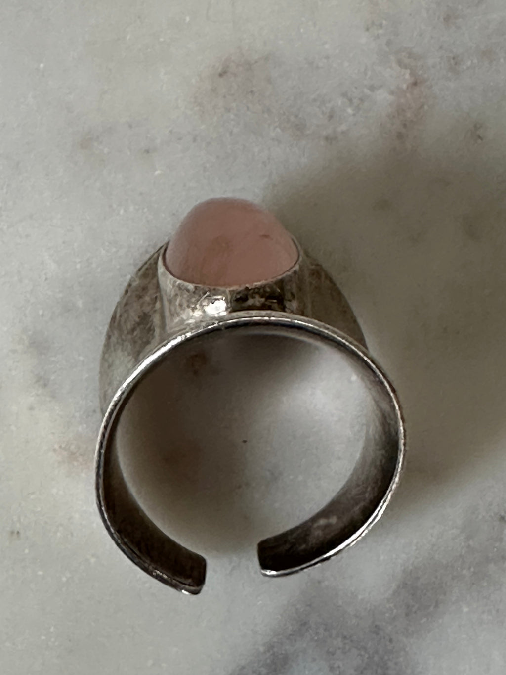Vintage Sterling Rose Quartz Statement Ring (Adjustable Band)