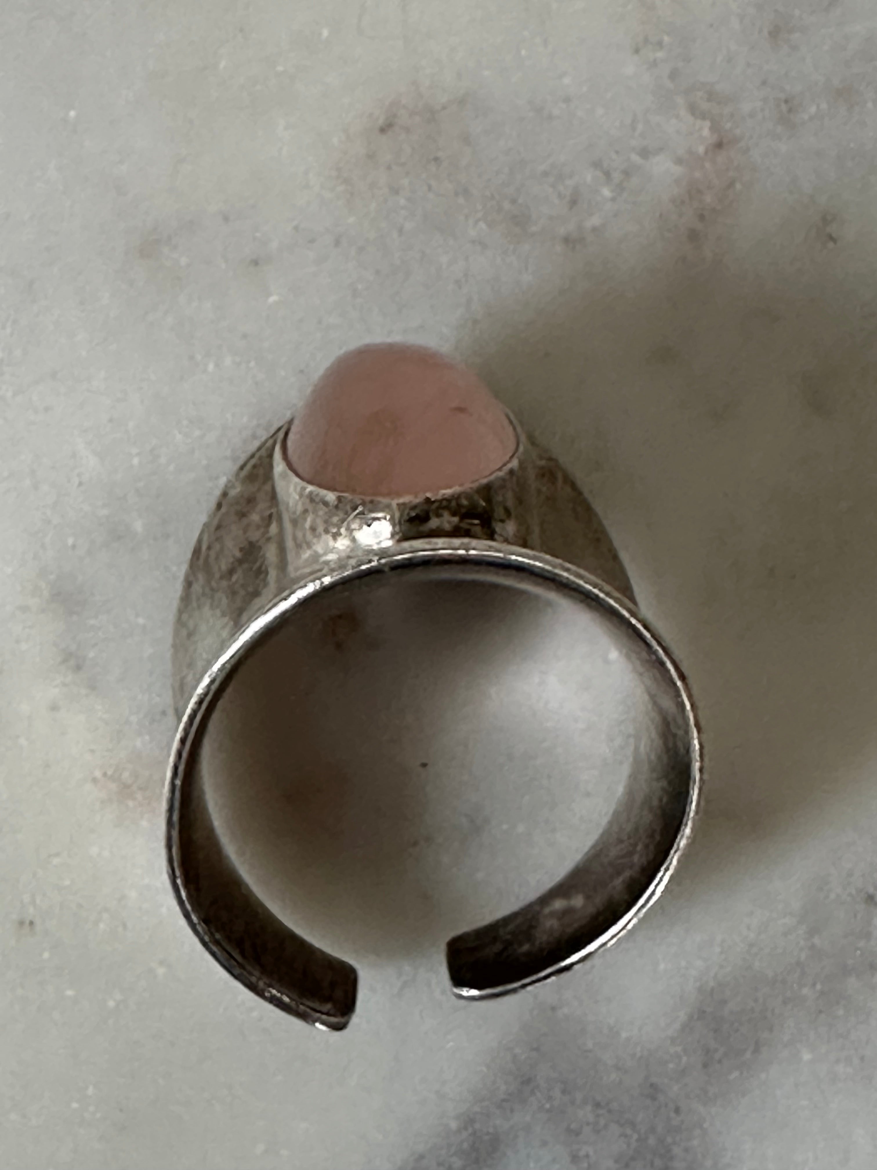 Vintage Sterling Rose Quartz Statement Ring (Adjustable Band)