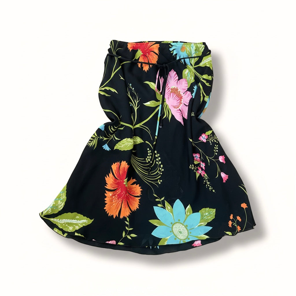 Vintage 2000s Tropical Floral Drawstring Skirt