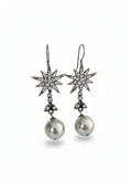 Vintage Celestial Starburst Pearl Drop Earrings