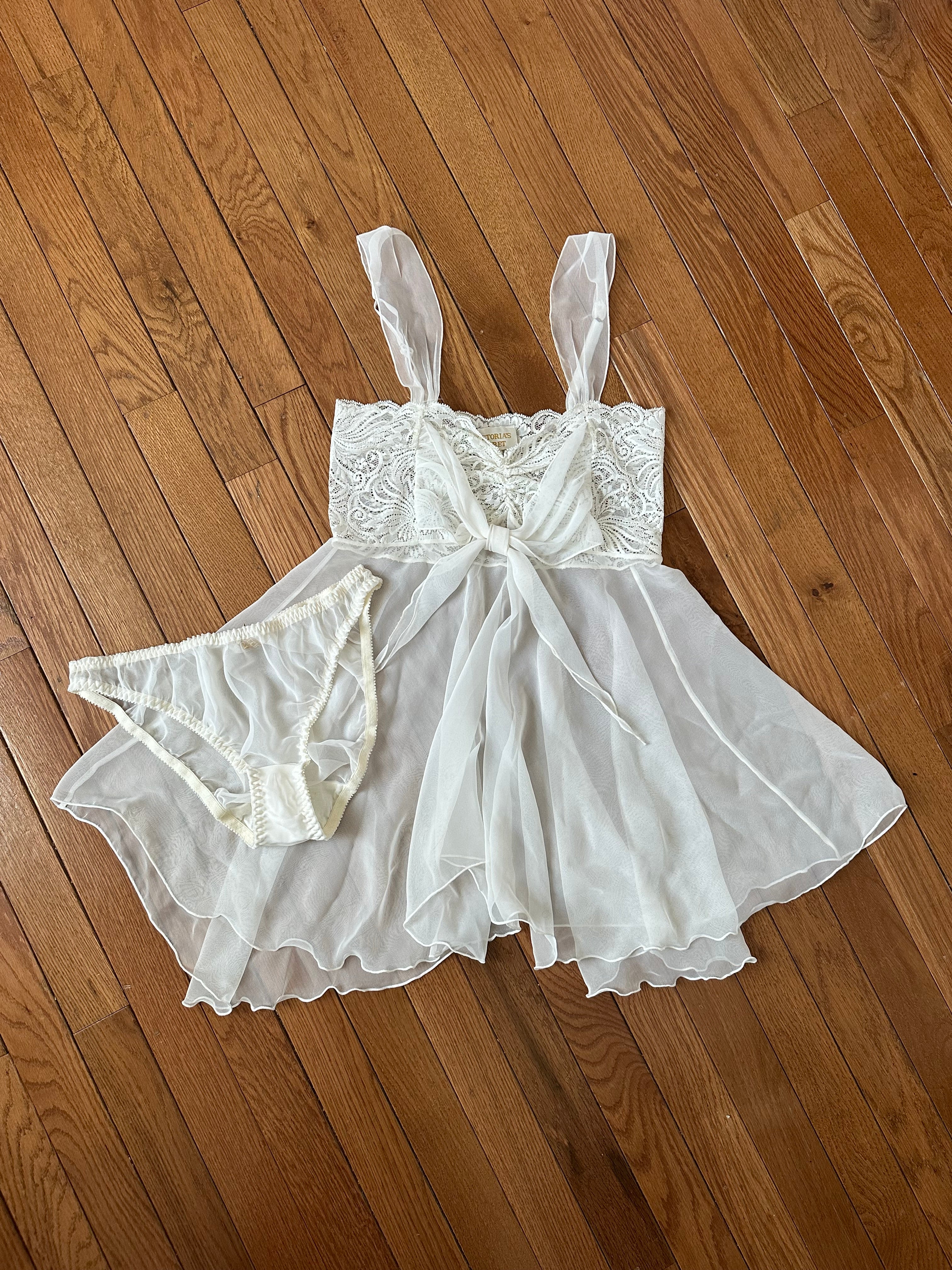 Vintage Victoria’s Secret White Lace Babydoll & Panty Set