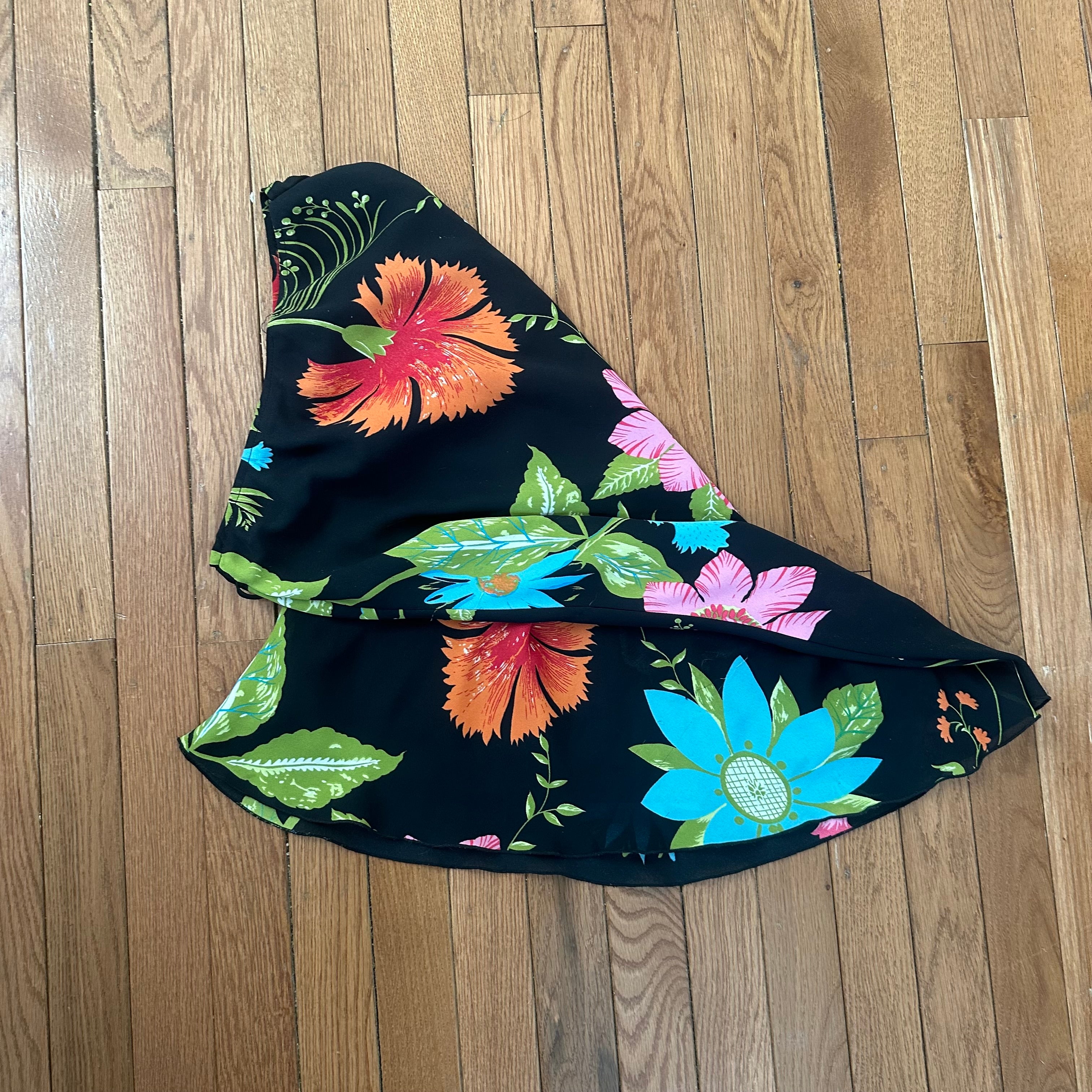 Vintage 2000s Tropical Floral Drawstring Skirt