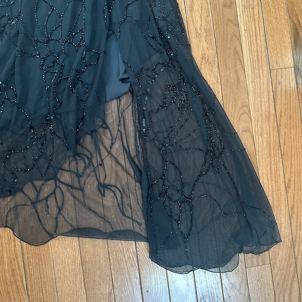 Vintage 2000s Black Beaded One-Shoulder Asymmetrical Gown