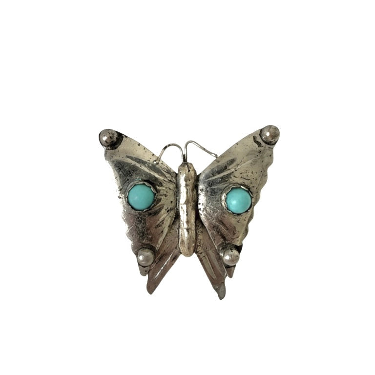 Vintage Sterling Turquoise Butterfly Brooch