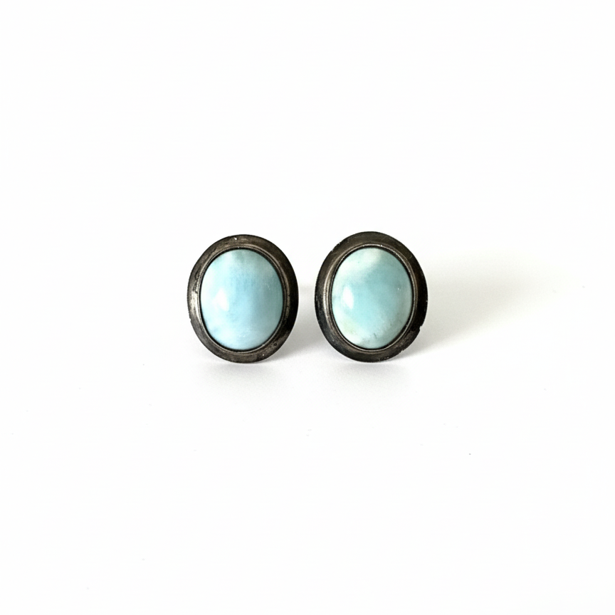 Vintage Sterling Larimar Oval Studs