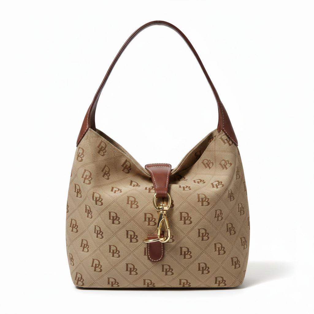 Dooney & Bourke Signature Monogram Canvas Logo Lock Hobo Bag