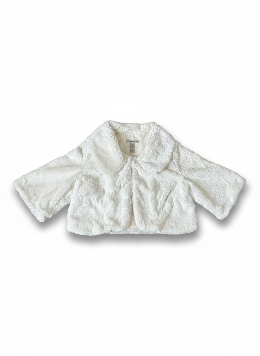 Cream Faux Fur Cropped Jacket with Peter Pan Collar