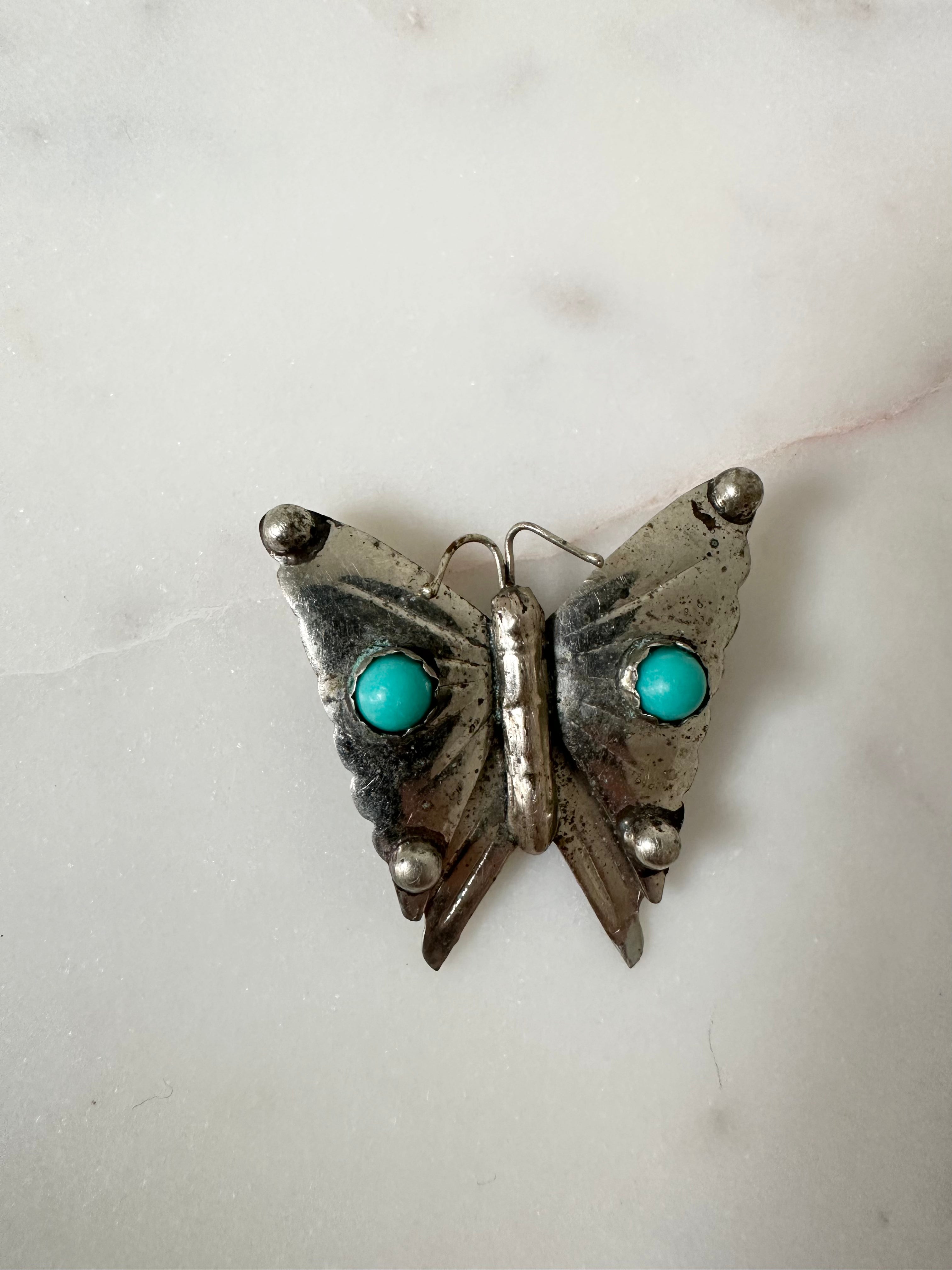 Vintage Sterling Turquoise Butterfly Brooch