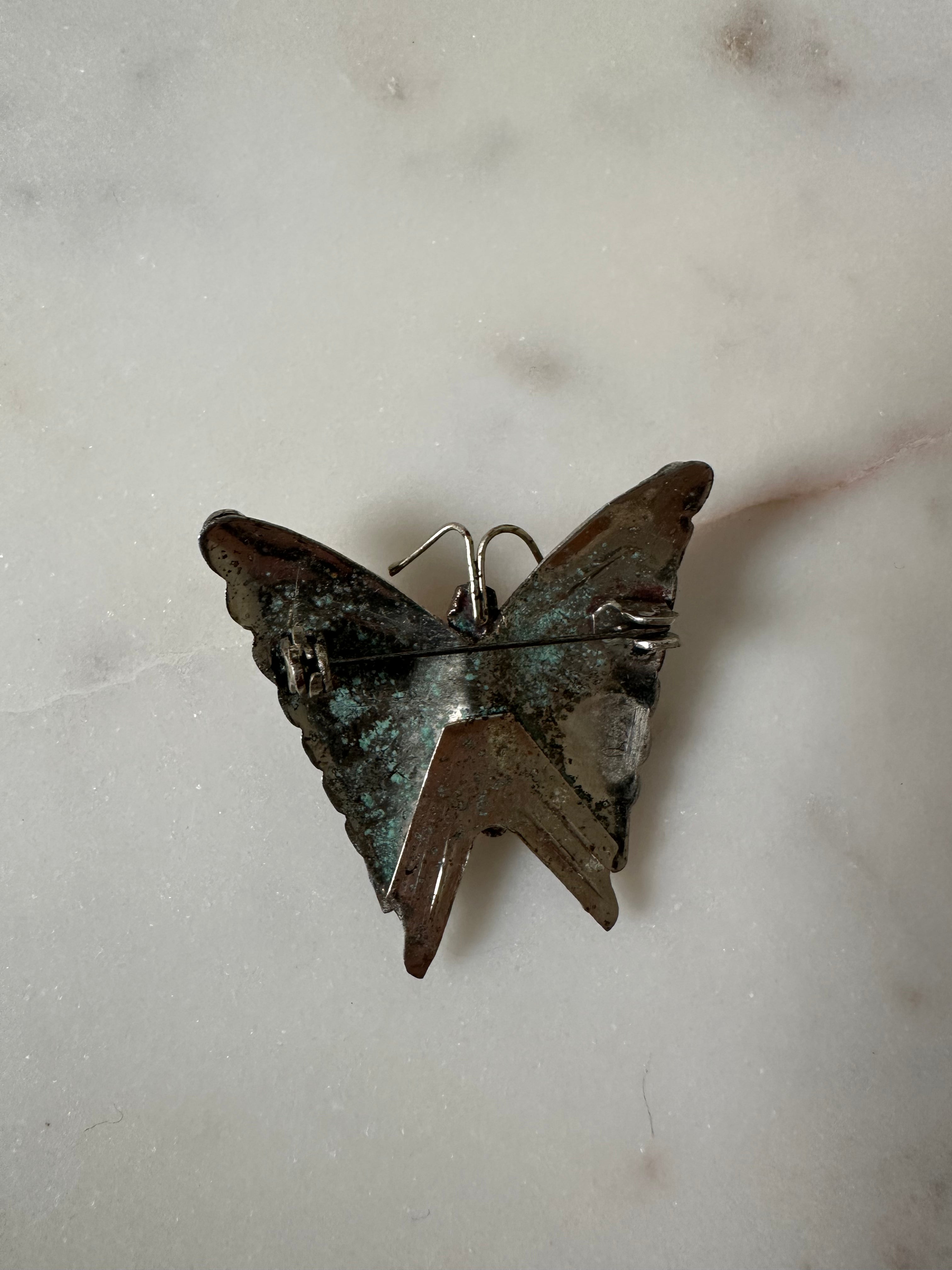 Vintage Sterling Turquoise Butterfly Brooch